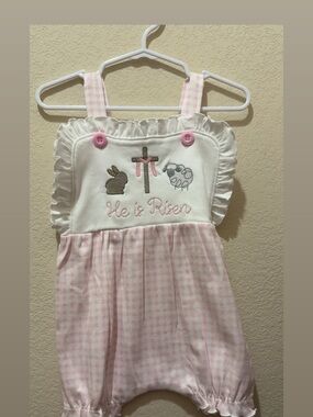 He Is Risen Pink Gingham Baby Romper